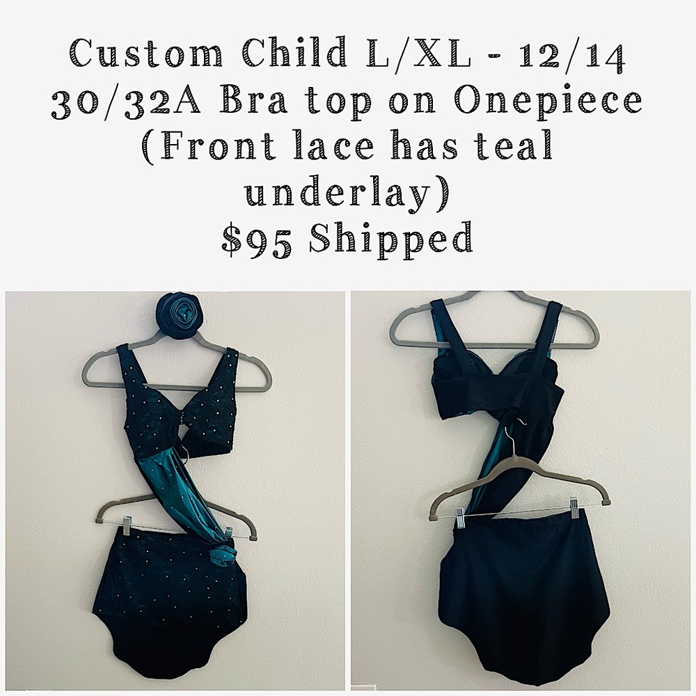 Custom L/XL - 12/14 Child Dance Costume, Teal, Jazz/Contemporary/Open